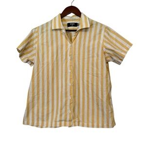 Men's Stock MFG Striped Tangerine and White Short Sleeve Button Down Shirt